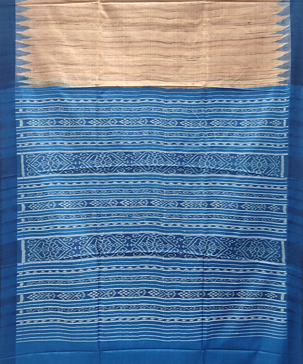 Beige blue gopalpur tussar silk handwoven saree