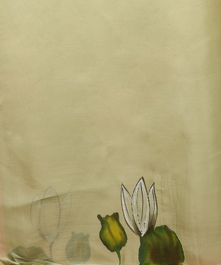 Light green handwoven organza silk hand painted saree