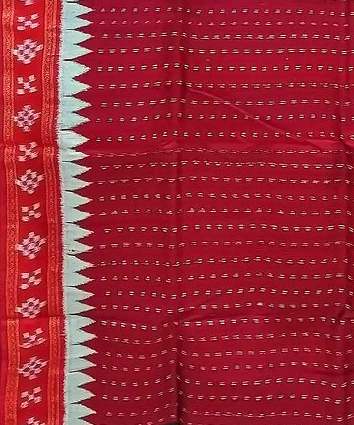 Dark green red handwoven khandua silk saree