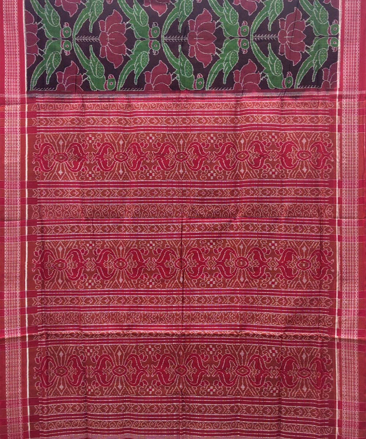 Pink green floral cotton handwoven sambalpuri saree