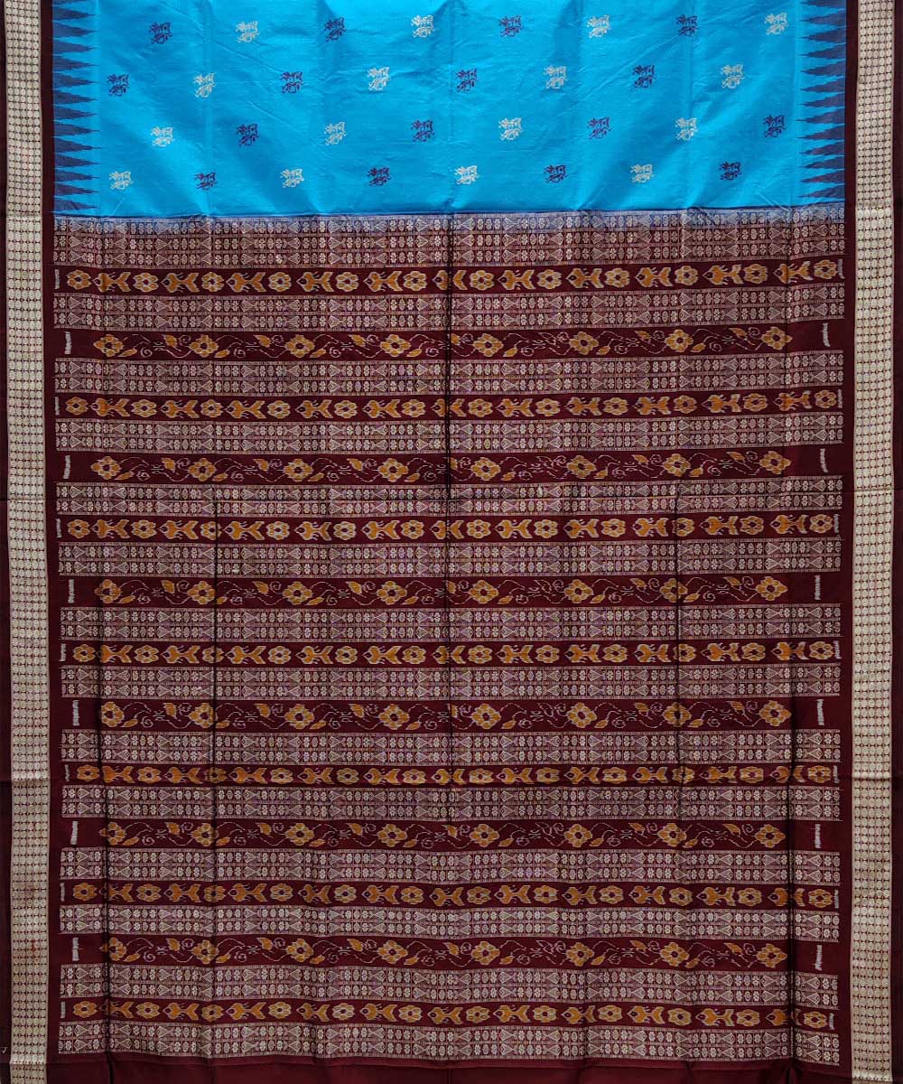 Sky blue maroon silk handwoven bomkai saree