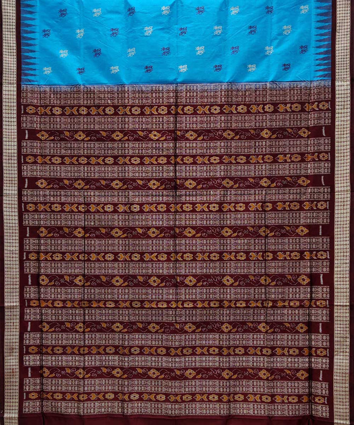 Sky blue maroon silk handwoven bomkai saree