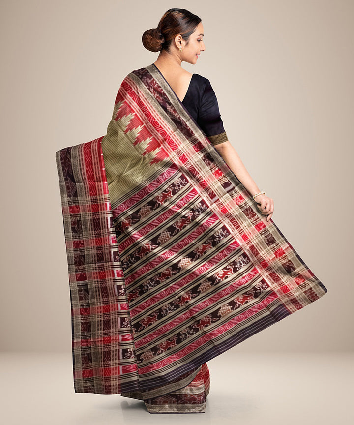 Beige black silk handwoven khandua saree