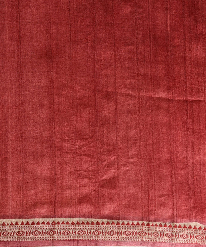 Offwhite handloom tussar silk block print saree with sambalpuri border