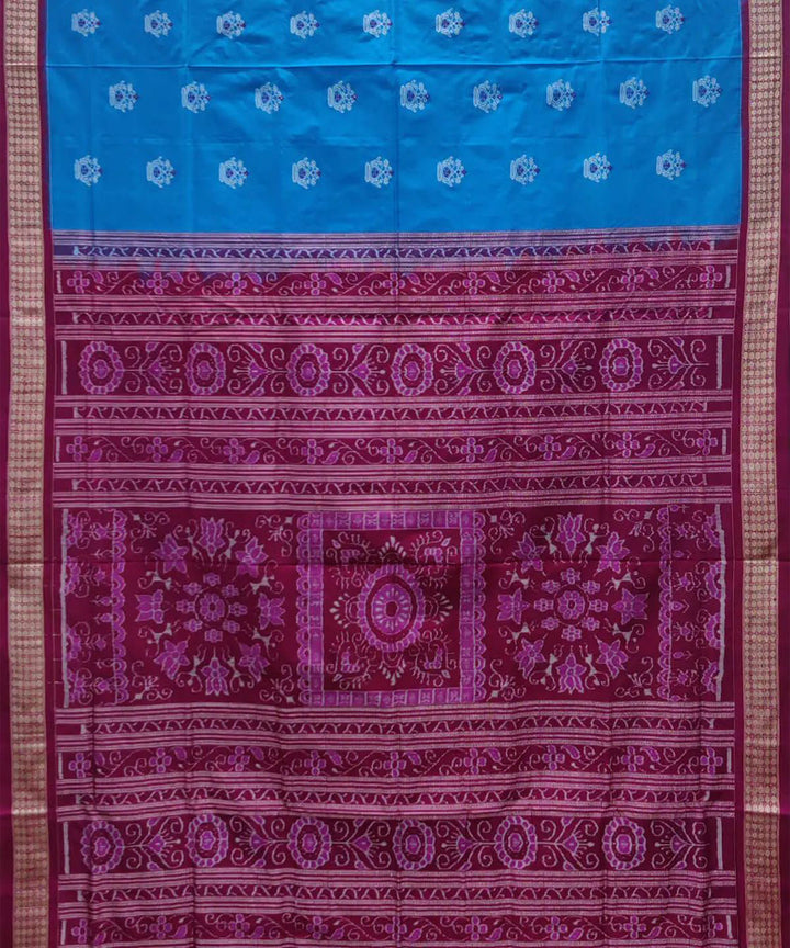 Sky blue magenta handwoven silk sambalpuri saree