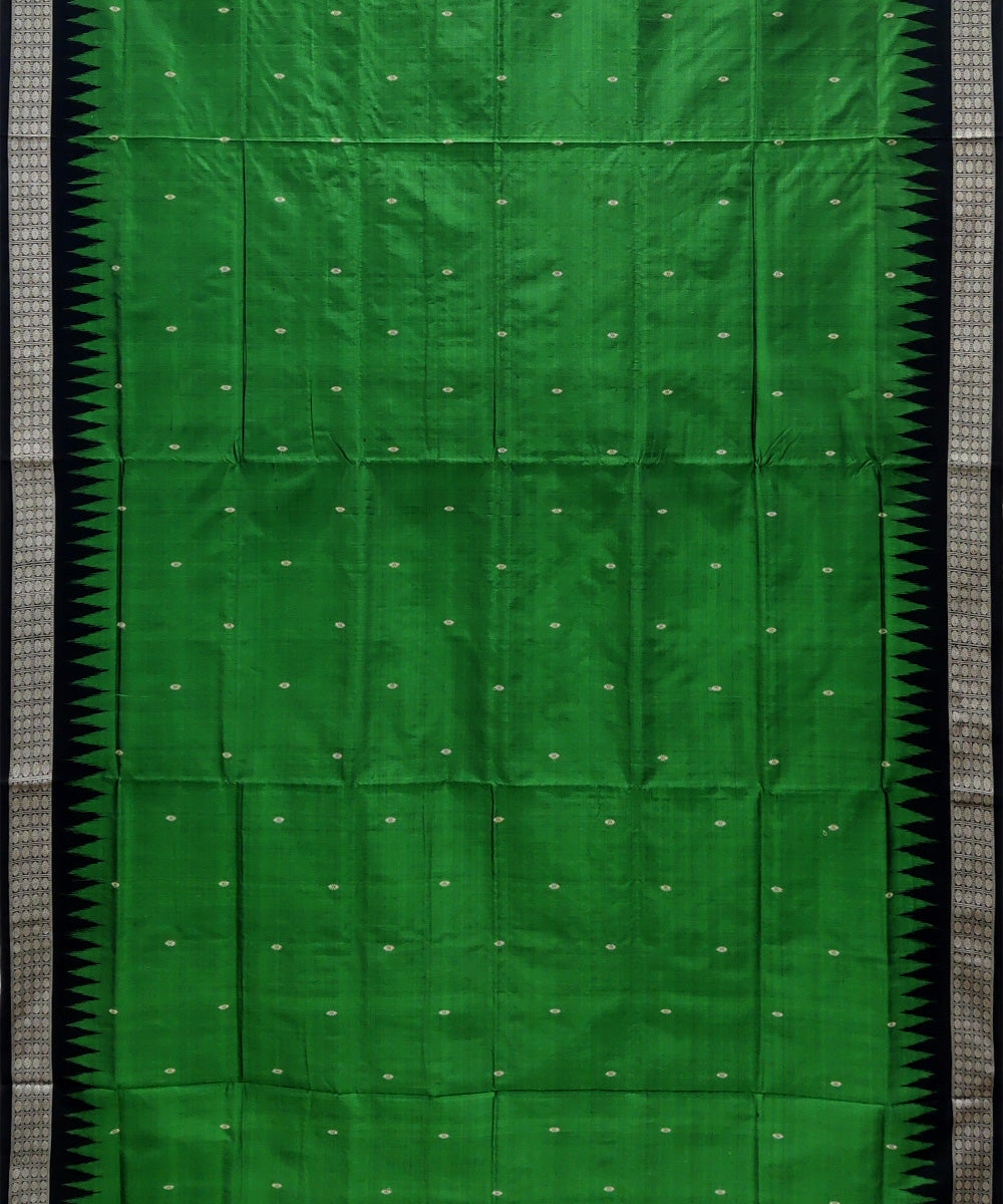 Dark green black silk handwoven bomkai saree