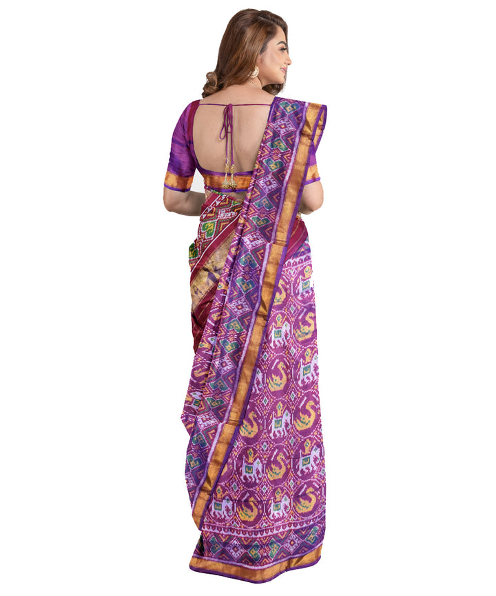 Dark purple silk handloom patola saree