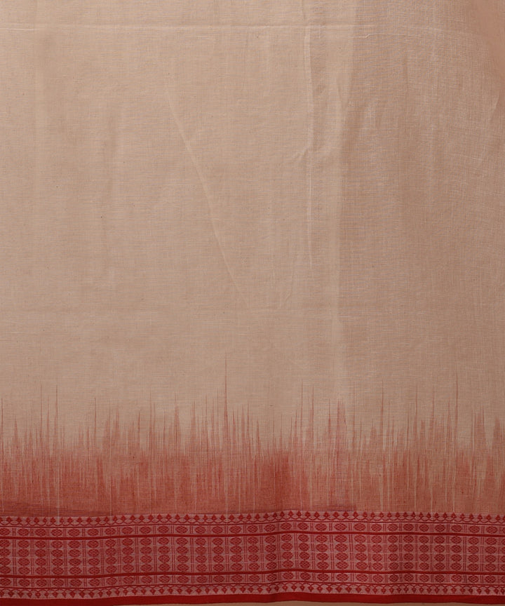 Red and off white handwoven cotton jamdani saree