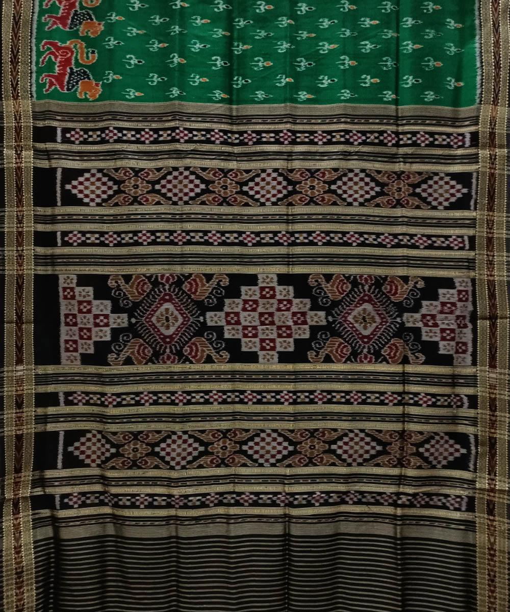 Dark green black silk handwoven bandha anchal khandua saree