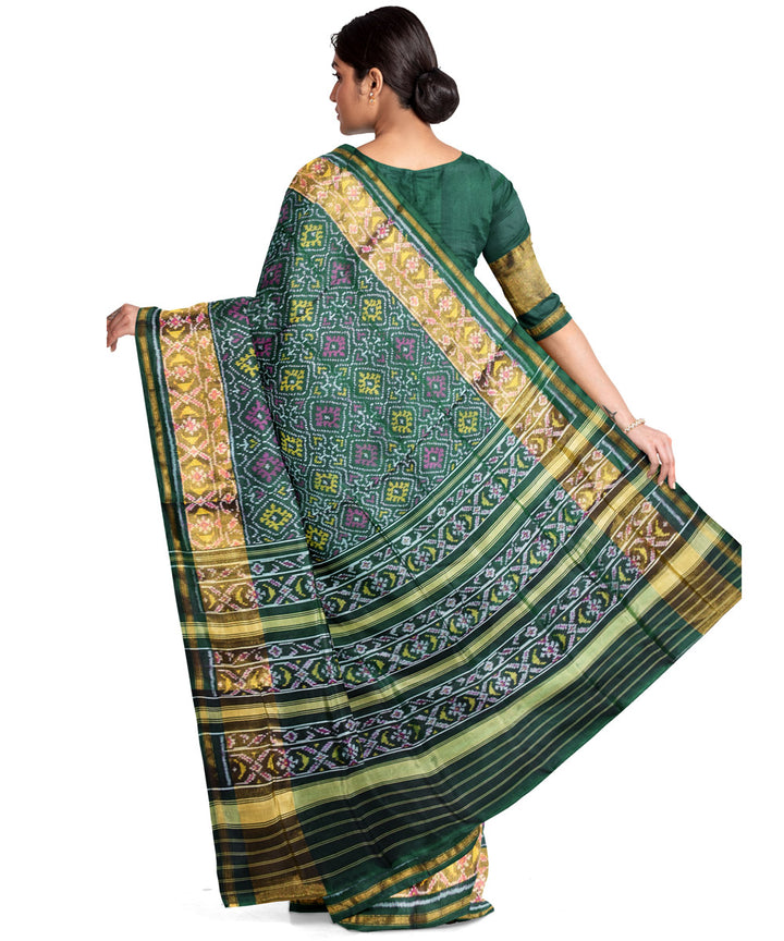 Dark green handwoven patola silk saree