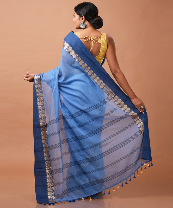 Baby blue handwoven cotton jamdani saree