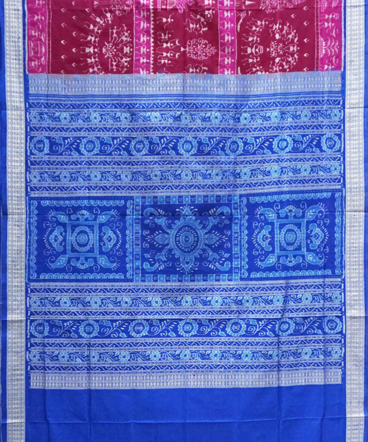 Pink cobalt blue silk handwoven sambalpuri saree