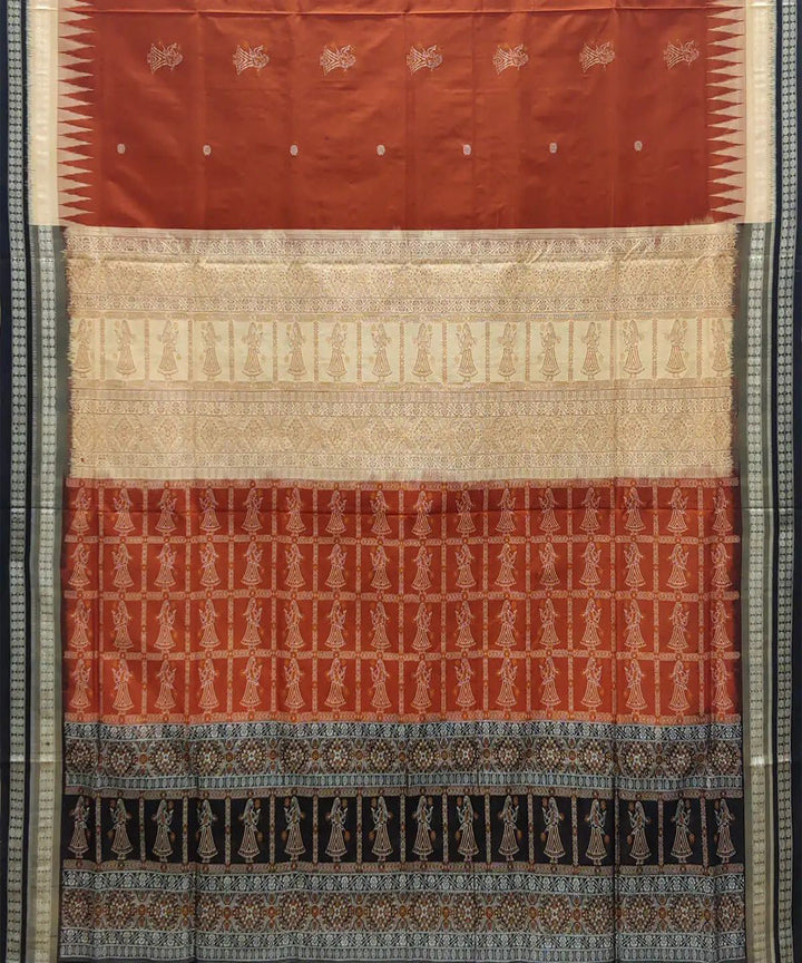 Rust orange handwoven silk sambalpuri saree