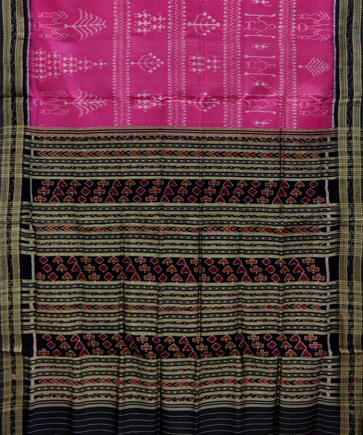 Fuchsia black silk handwoven khandua saree