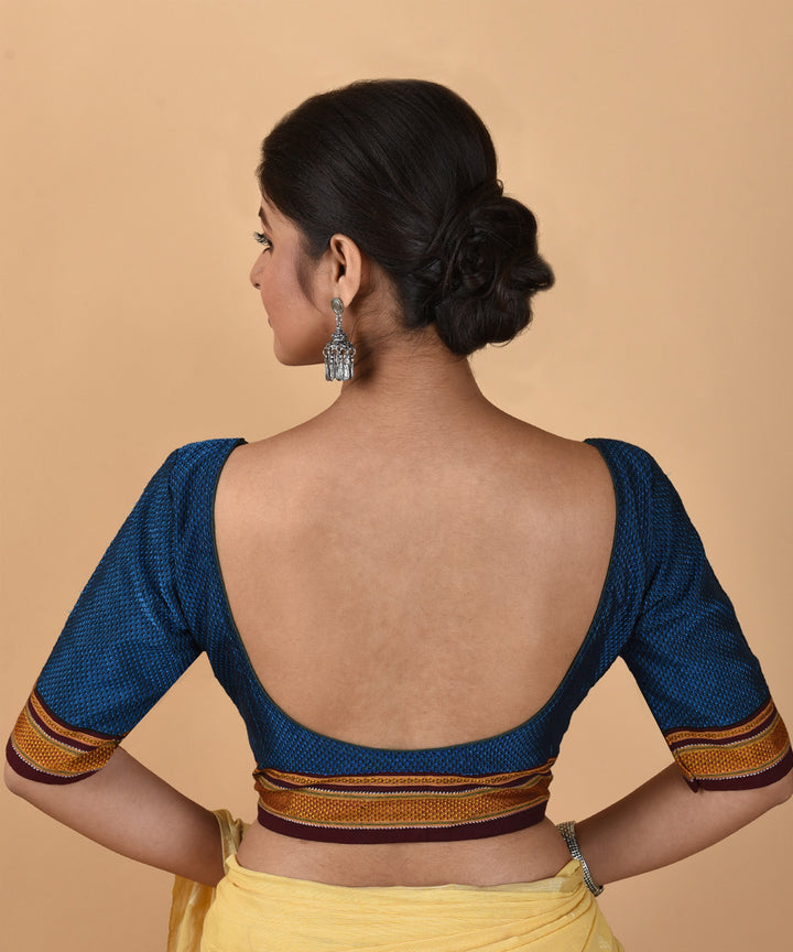 Blue cotton silk handwoven maharashtrian blouse