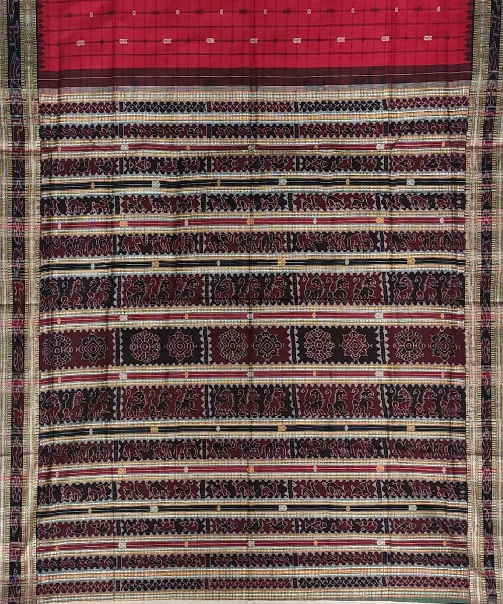 Red black handwoven silk sambalpuri saree