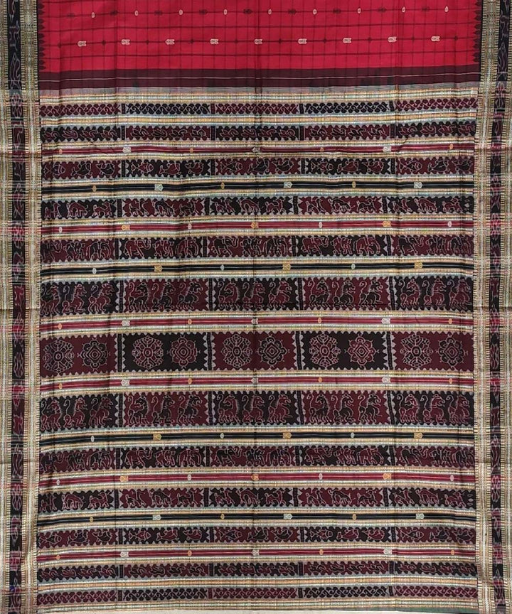 Red black handwoven silk sambalpuri saree