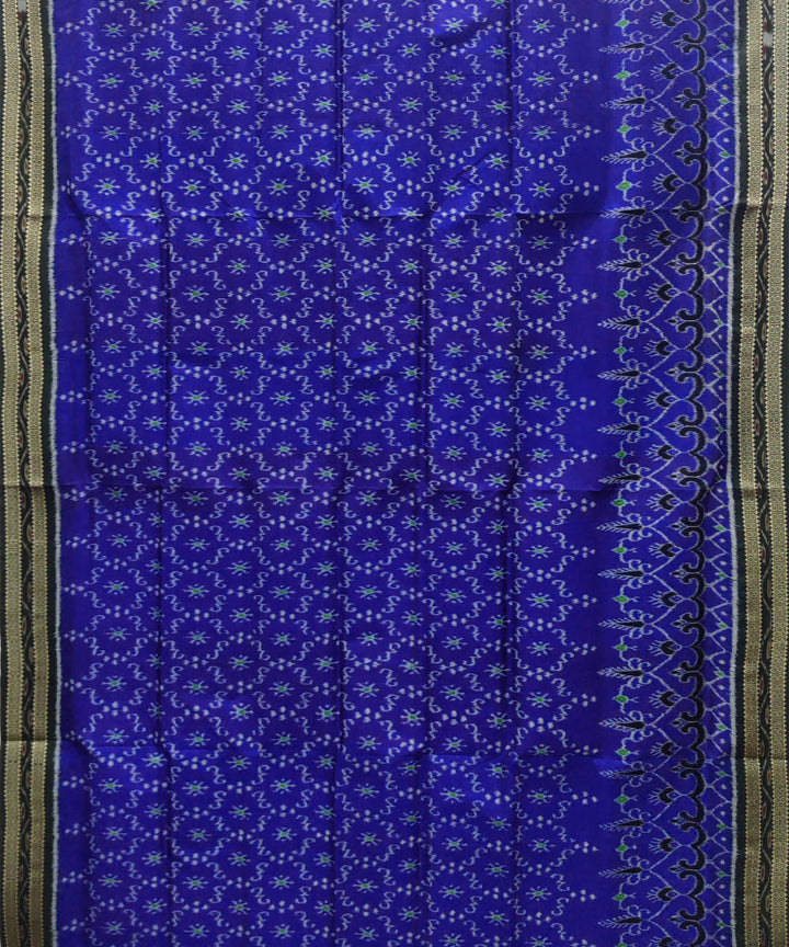 Navy blue green silk handwoven khandua saree