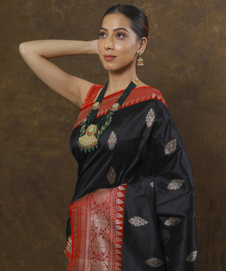Black red silk handloom banarasi saree