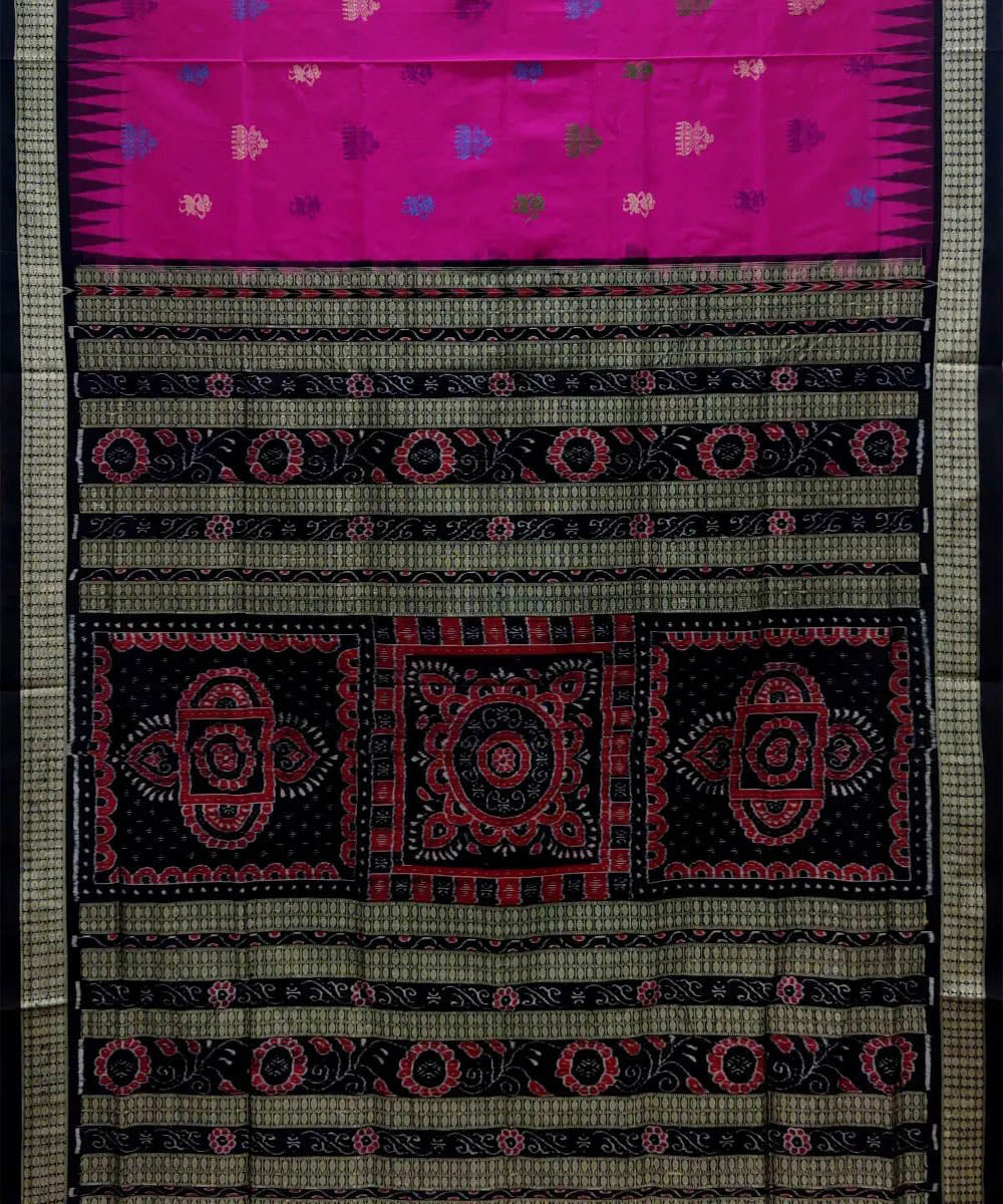 Pink black handwoven silk sambalpuri saree