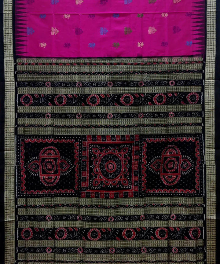 Pink black handwoven silk sambalpuri saree