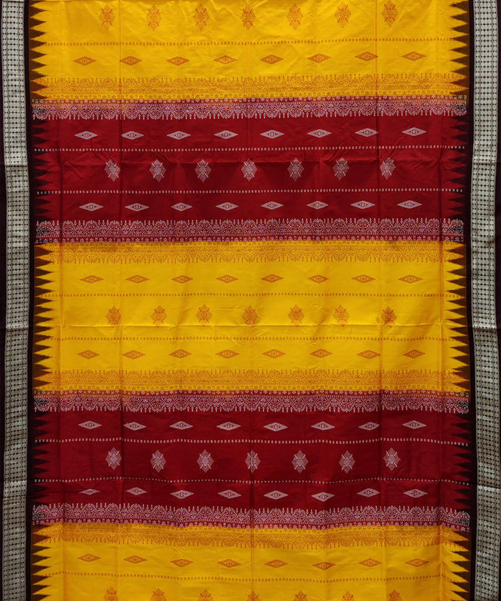 Yellow maroon black silk handwoven bomkai saree