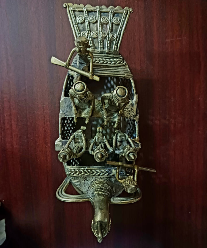 Dhokra brass handcrafted ancient peacock boat decor