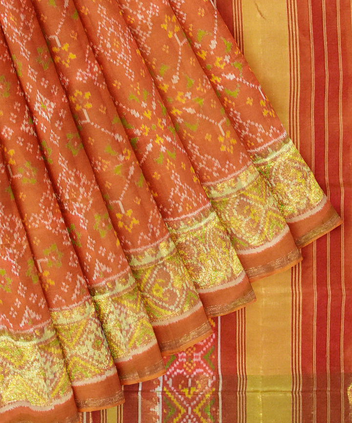 Orange and yellow silk handloom patola saree