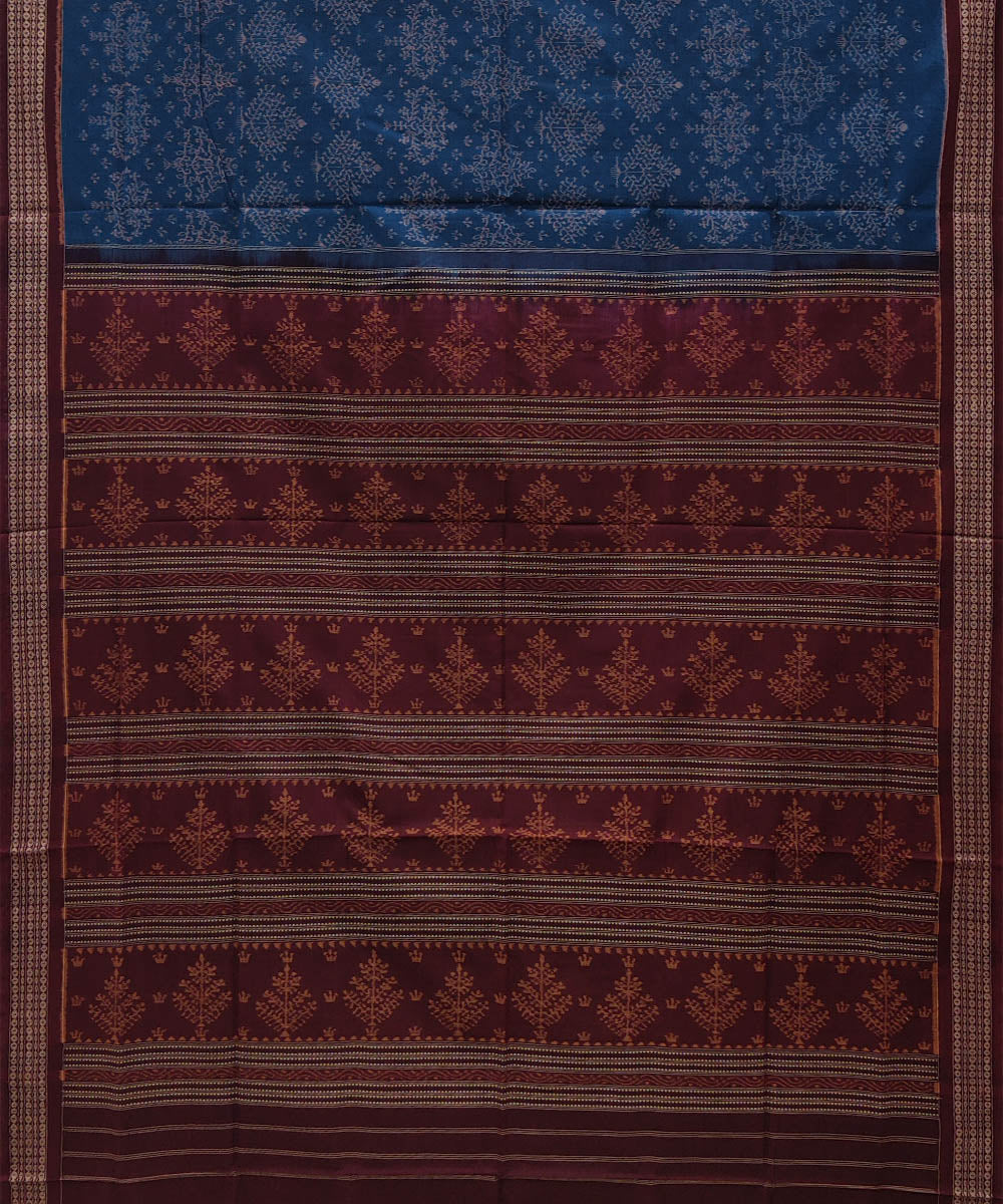 Navy blue maroon cotton handwoven sambalpuri saree