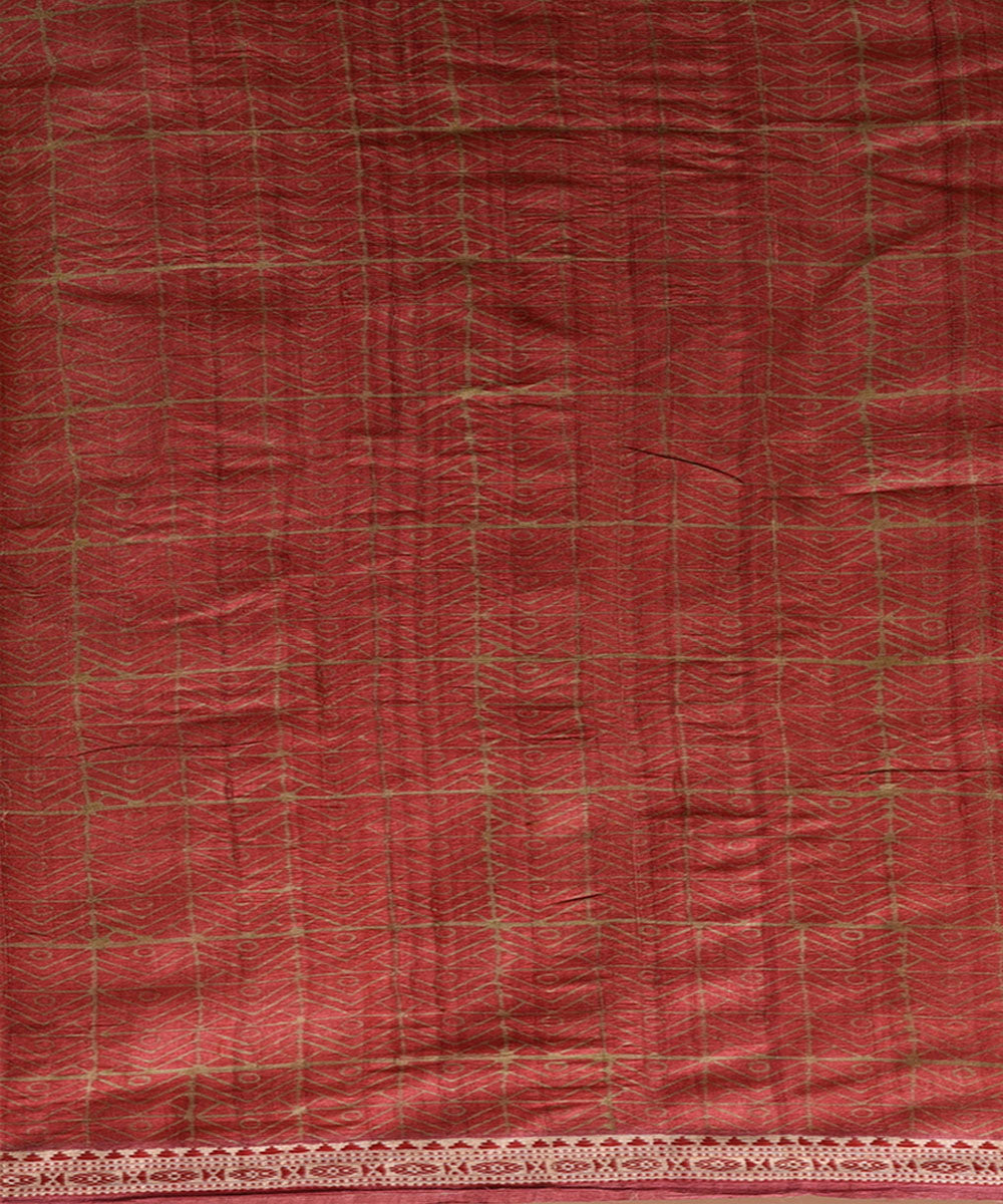 Mustard handwoven tussar silk block print saree