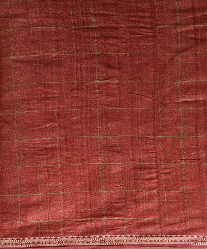 Mustard handwoven tussar silk block print saree