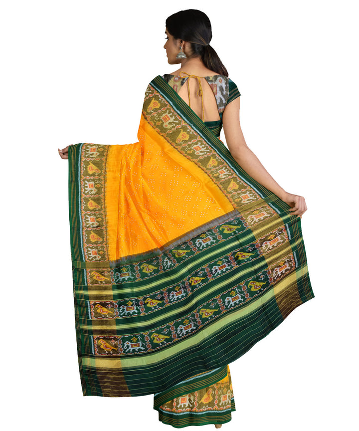 Yellow handwoven bandhani patola silk saree