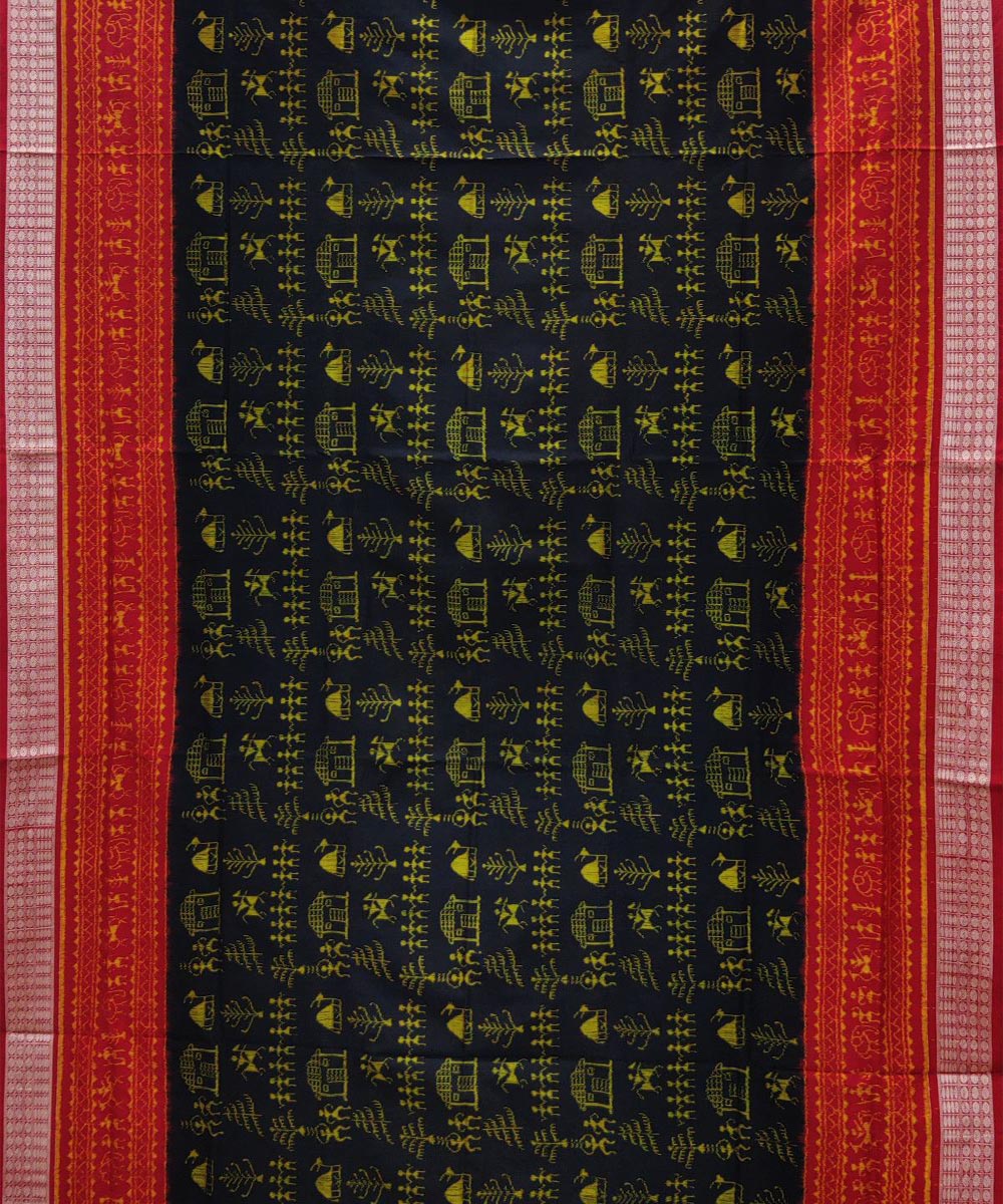 Black maroon handwoven silk sambalpuri saree