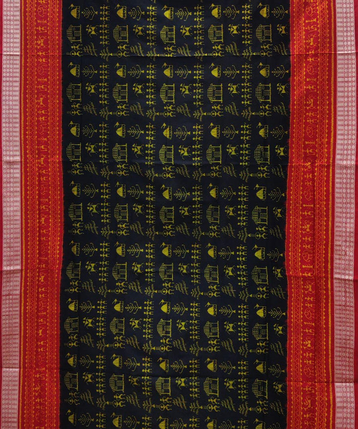 Black maroon handwoven silk sambalpuri saree