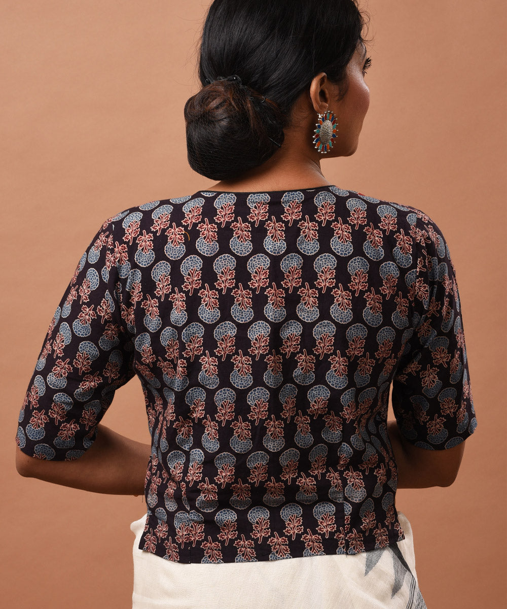Black red ajrakh hand block printed blouse