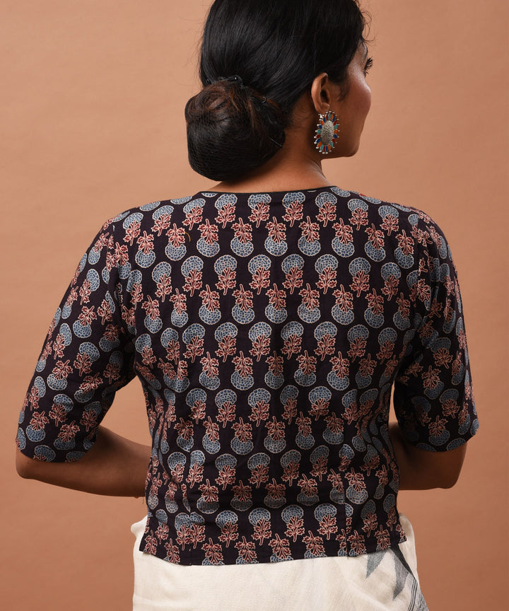 Black red ajrakh hand block printed blouse