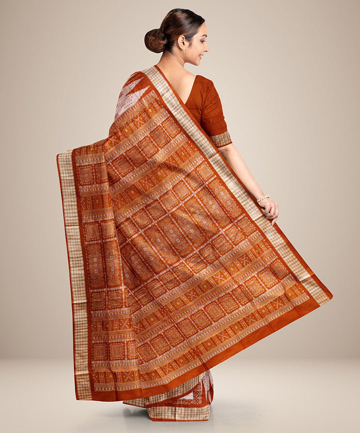 White orange silk handwoven bomkai saree