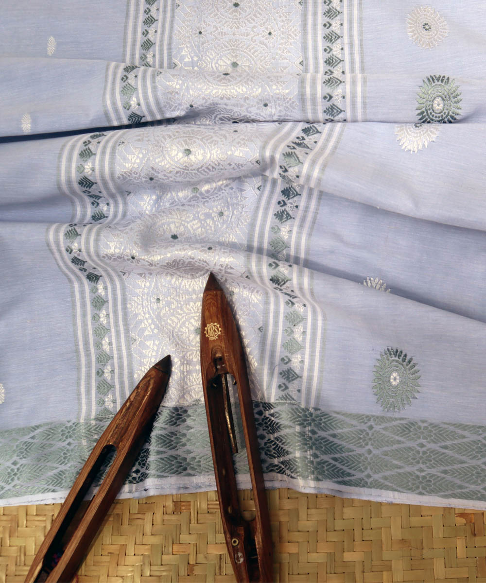 Pale blue cotton handloom assam saree