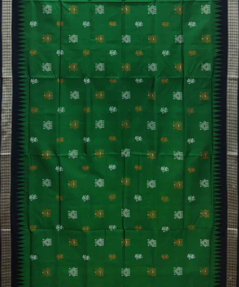 Dark green handwoven silk sambalpuri saree