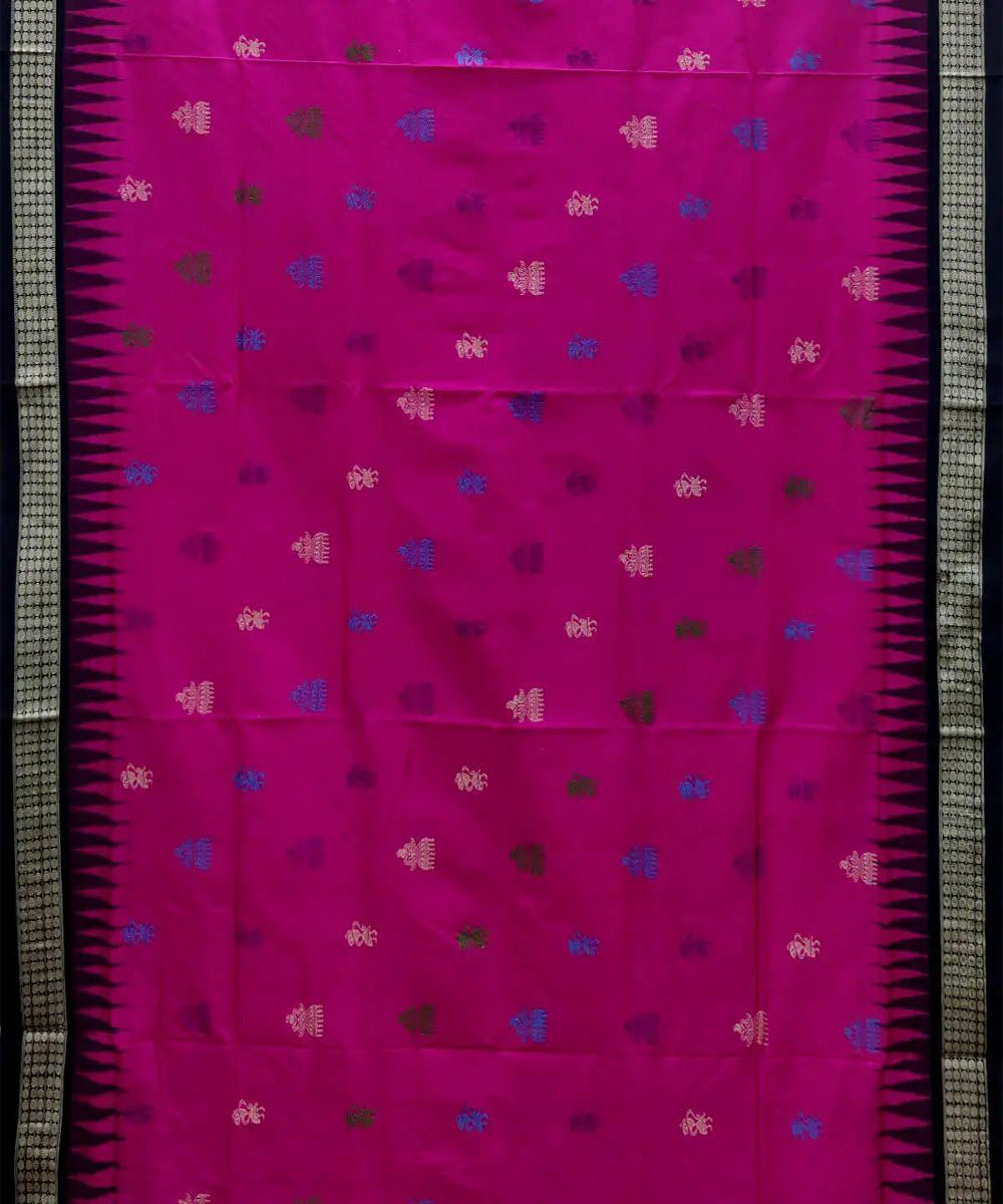 Pink black handwoven silk sambalpuri saree