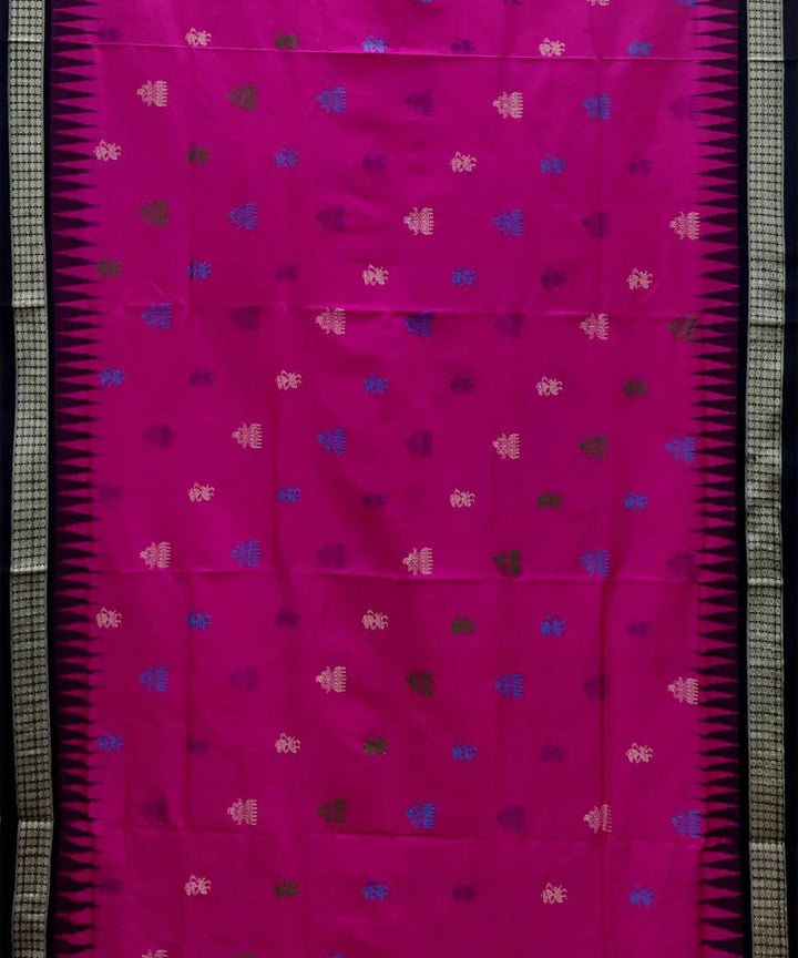 Pink black handwoven silk sambalpuri saree