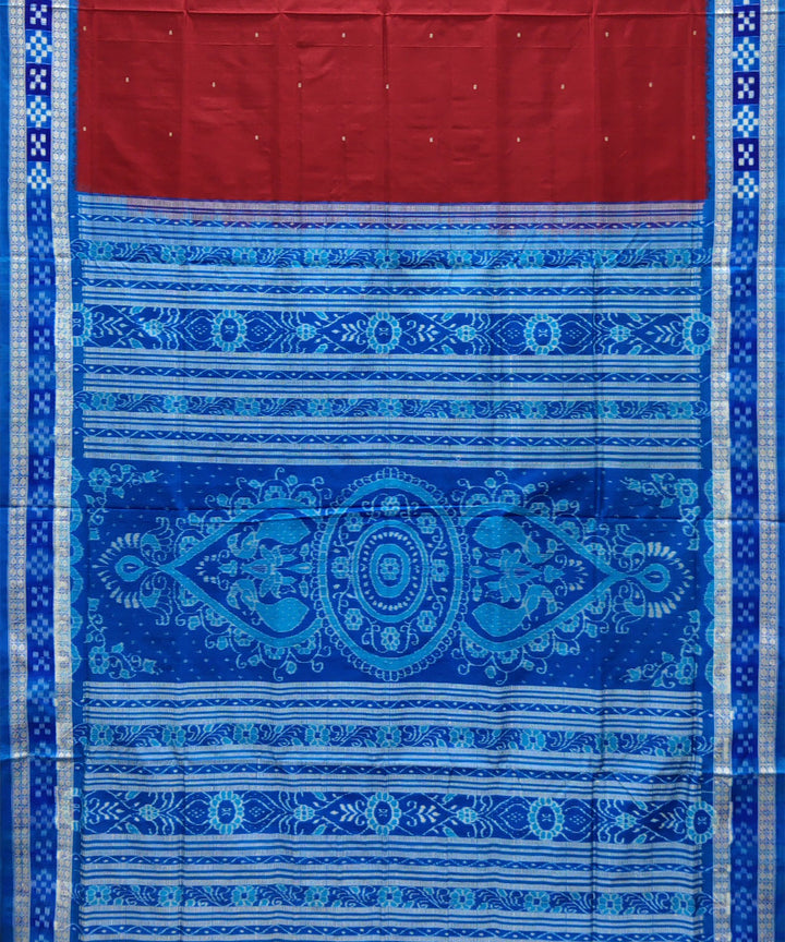 Maroon blue silk handwoven bomkai saree