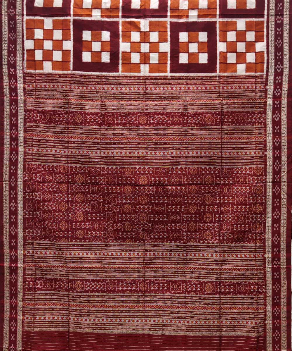 Brown maroon silk handwoven sambalpuri saree