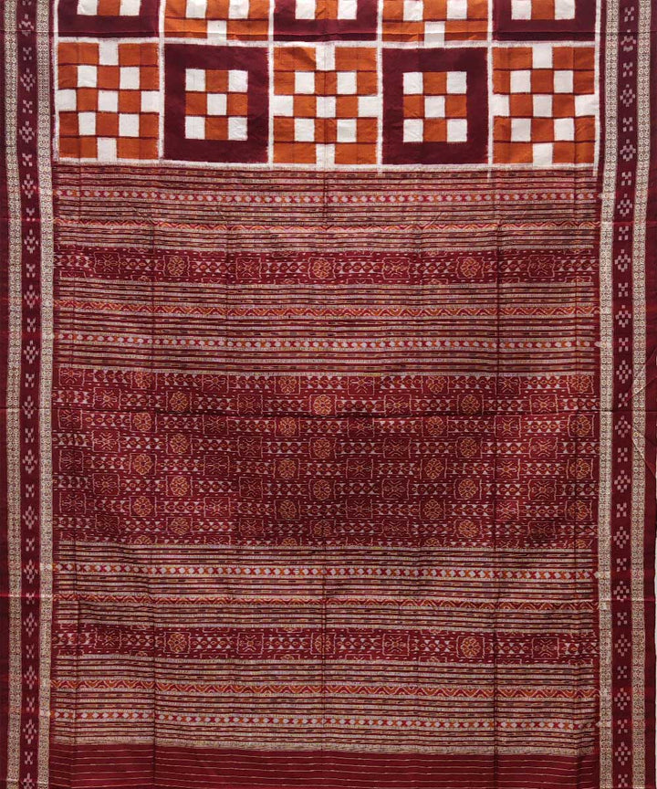 Brown maroon silk handwoven sambalpuri saree