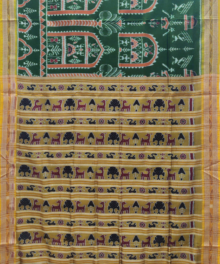 Dark green mustard silk handwoven khandua saree