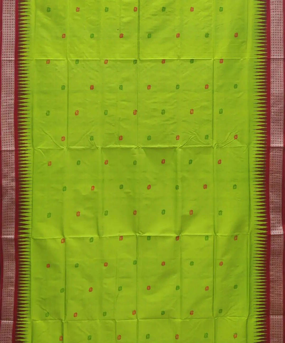 Neon green red handwoven silk sambalpuri saree