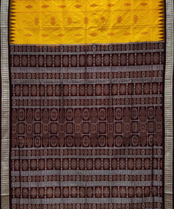 Yellow maroon black silk handwoven bomkai saree