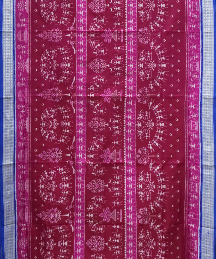 Pink cobalt blue silk handwoven sambalpuri saree