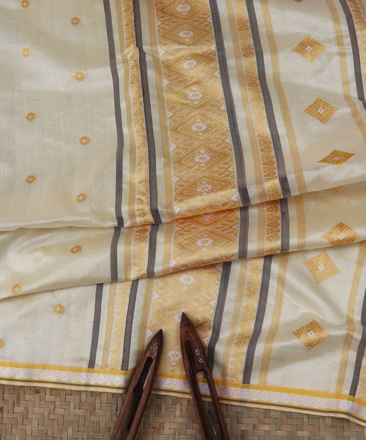 Cream yellow silk handloom assam saree