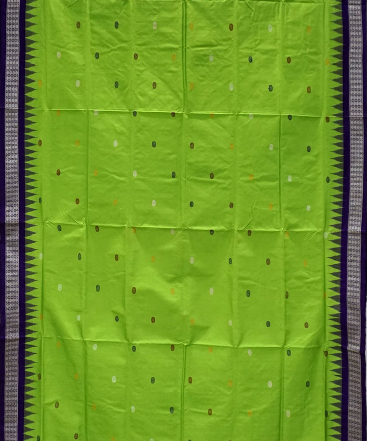 Lime green black dongoria silk handwoven saree